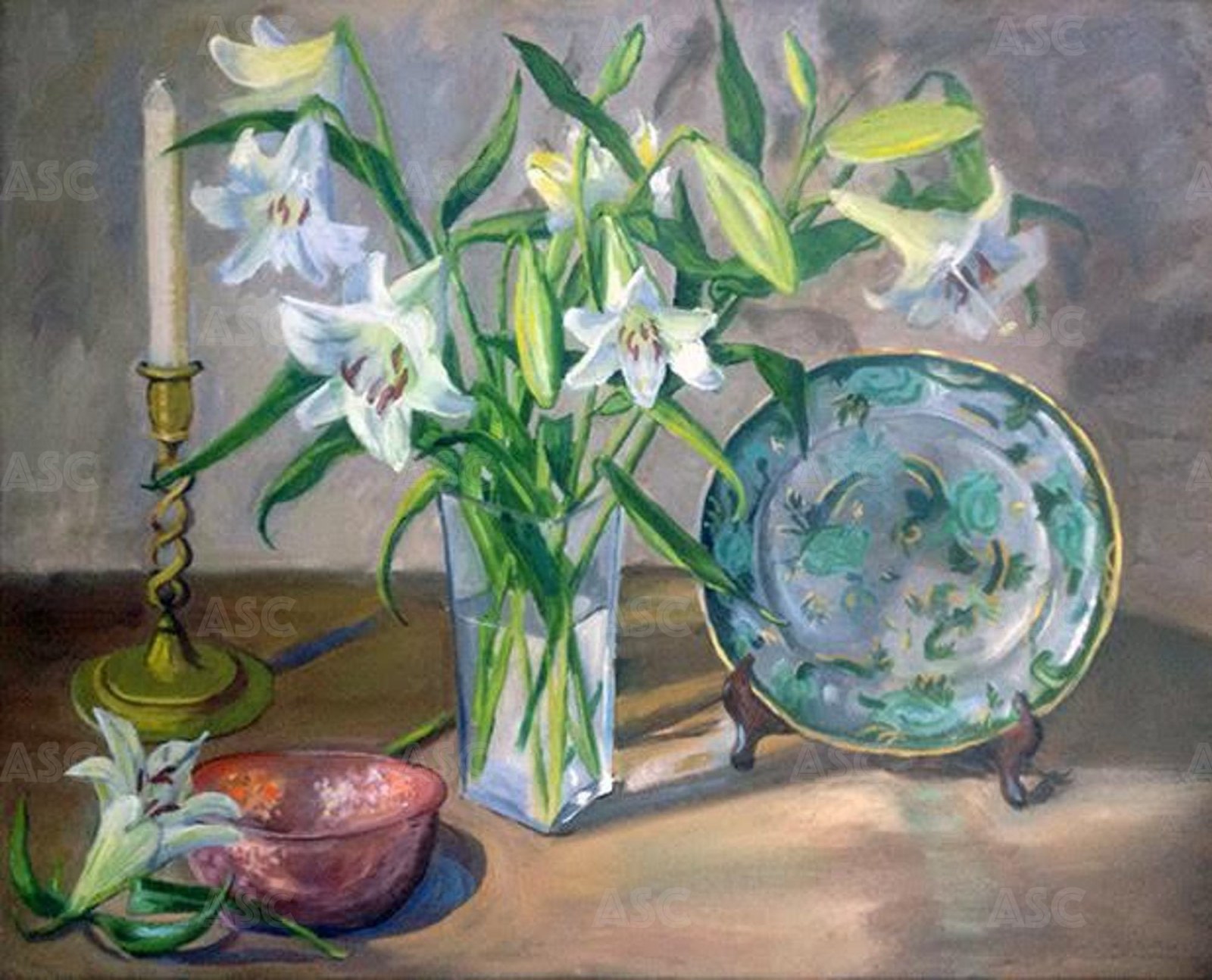 Lilies with Spode Plate