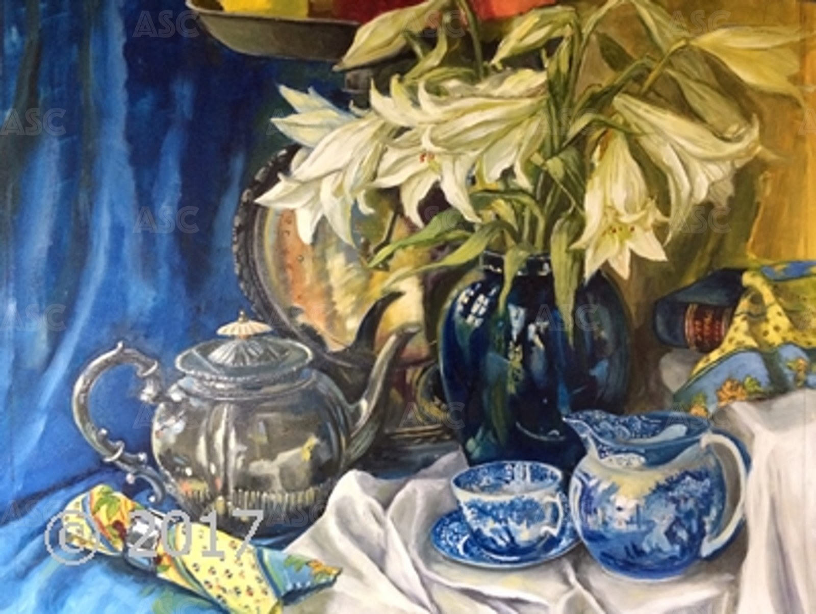 Lillies in a Blue Vase